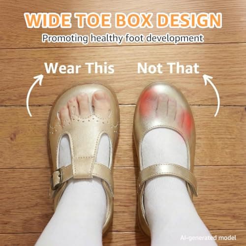 WIDE TOE BOX Mary Jane Flats Toddler Baby Girls Ballet Shoes Comfortable Dress Princess Cute Lightweight Girl Shoe for Church Footwear School Party Gold Infant 4 - Thumbnail 4