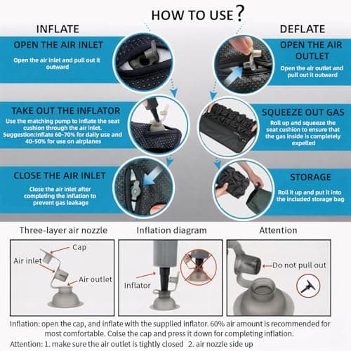 MUGUOY Travel Cushion Airplane Seat, Portable Airplane Seat Cushion for Long Flights,42 Bubbles Pressure Relief Inflatable seat Cushion for Air Travel - Thumbnail 2