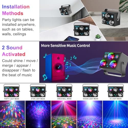Party Lights,Disco DJ Strobe Light Rave Stage Projector Effect Dance Club Light Sound Activated with Remote Control for Parties Home Show KTV Pub Dance Christmas - Thumbnail 4