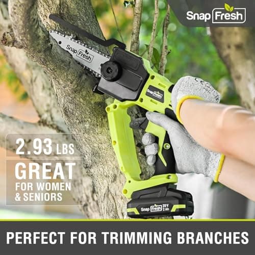 SnapFresh Mini Chainsaw Cordless 5” & 6”, 20V Electric Handheld Chainsaws with 2.0Ah Battery & Fast Charger, Lightweight Battery Powered Saw with 2 Chains for Wood Cutting & Branch Trimming - Thumbnail 3