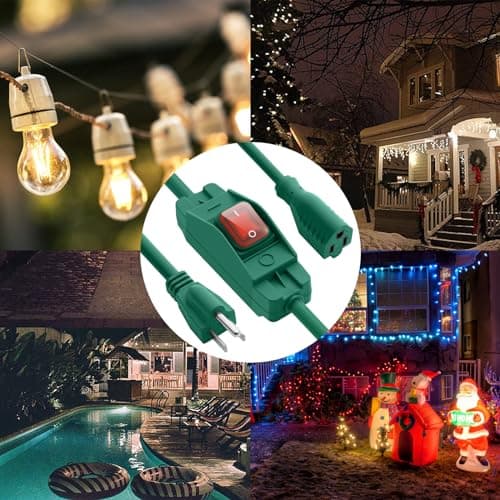 Makevivi Outdoor Waterproof On/Off Switch Extension Cord, Heavy Duty 125v/250v Black SJTW Cord (10 Ft, Green) - Thumbnail 5