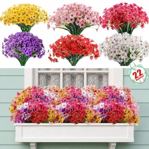 Powbrace 22 Pack Artificial Flowers for Outdoor Indoor Fake Plants, Faux Silk Flowers for Outdoors Outside Front Porch Hanging Planter Window Box Garden Spring Decoration(Multi-Colour) - Image 1
