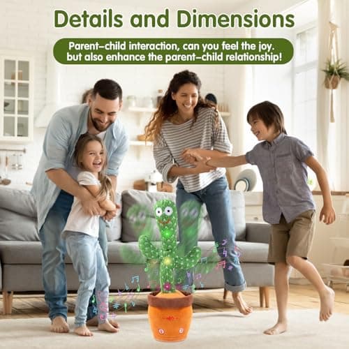 MIAODAM Dancing Talking Cactus Toy for Boys & Girls Ages 1-3, Interactive Plush Toy that Sings, Repeats Voice, with 10 Songs, LED Lights, Volume Adjustable, Ideal Gift for Toddler - Thumbnail 4