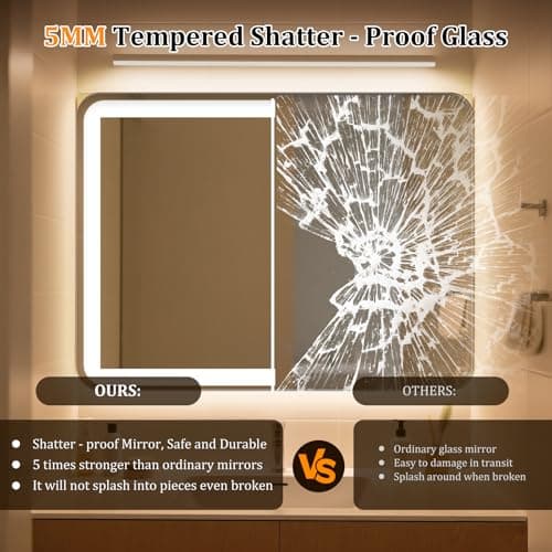 24"x32" LED Bathroom Mirror with Lights, Front and Backlit, Stepless Dimmable, Lighted Mirror for Bathroom Wall, 3 Colors Dimmable Vanity Mirror with Lights, Anti-Fog, Shatter-Proof Glass(Round) - Thumbnail 5