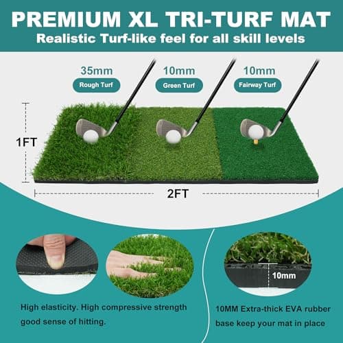 Golf Net, 10x7 Ft Golf Hitting Net with Tri-Turf Mat, Multi-Target Golf Practice Net for Outdoor/Indoor Chipping & Driving, Ideal Gift for Men/Dad/Husband/Golfers - Thumbnail 4