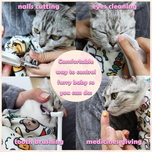 JPTECY Cat Wrap for Cutting Nails Large Size 27.5in Self-Adhesive Cat Grooming Wrap Cat Nail Clipper Hammock Soft Cat Restraint Bag for Nail Clipping Cat Grooming Supplies(Under 13lbs) - Thumbnail 5