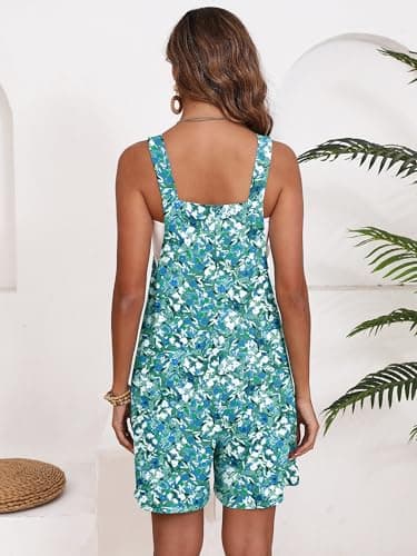 Moodclo Womens Romper Monet Garden 2X-Large Casual Loose Sleeveless 2026 Summer One Piece Outfit Short Jumpsuit Overall Outfits & Pockets - Thumbnail 4