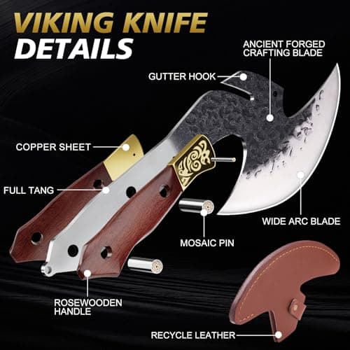Topfeel Hand Forged Viking Knife 6.2" Meat Cleaver with Sheath, Chinese Kitchen Axe Boning Knife for Meat Cutting, High Carbon Steel Butcher Knife Home Outdoor BBQ Camping Birthday Gifts for Men Dad - Thumbnail 3