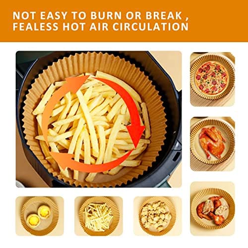 Disposable Air Fryer Paper Liners, 100 Pcs Round Non-Stick Parchment Paper, Oil-proof,Water-proof Cooking Baking Roasting Filter Pater for Air Fryers Basket, Microwave Oven, Frying Pan - Thumbnail 5