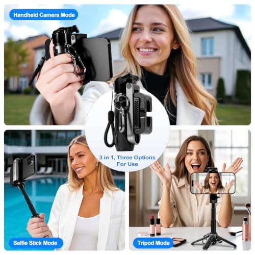 3-in-1 Mini Tripod, Selfie Stick for iPhone, Tripod for iPhone with Remote Control, Lightweight Travel Tripods for Selfie Video Recording, Compatible with 4-7 Inch iOS/Android Phones - Thumbnail 2