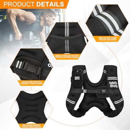 AMA DIVO 12LB Weight Vest for Women Men, Reflective Weighted Vest for Walking & Running Fitness Gear, Weighted Training for Calorie Burning, Adjustable Straps with Detachable Bag, Snug Fit - Thumbnail 3