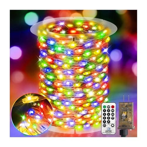 KNONEW 203FT 600 LED Outdoor Fairy Lights Plug in, Christmas Fairy Lights Outdoor Waterproof 8 Modes Memory Times for Wedding Bedroom Walls Garden Trees Decoration