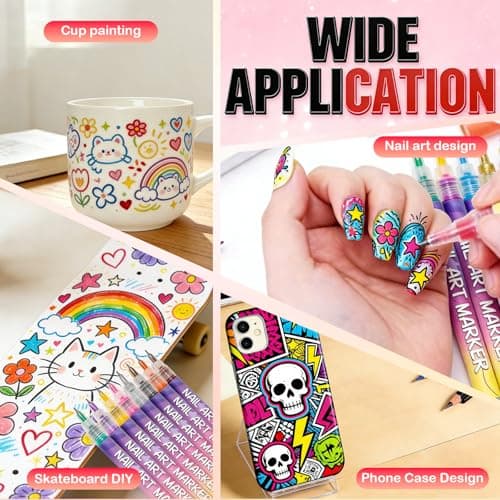 LuneHe life 12 Colors Nail Art Pens Set, Quick Dry Nail Art Markers & Nail Polish Pens for Drawing, Painting and Dotting, DIY Manicure Tools for Nail Design, Home Salon Use - Thumbnail 5