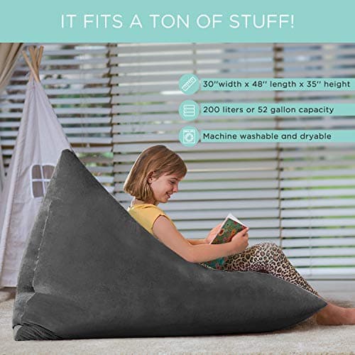 Aubliss Stuffed Animal Storage Bean Bag Chairs Cover, 50"x 35" Extra Large Velvet Bean Bags Chair for Kids & Adults, Ultra Soft Zipper Beanbag Toy Storage for Boys Girls - Darkgrey - Thumbnail 4