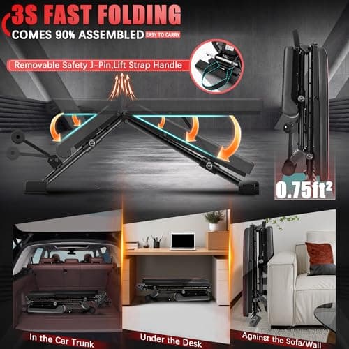 OPPSDECOR Adjustable Weight Bench, Easy Assembly Fast Folding Workout Bench, Space Saving Weight Benches Incline Decline Flat Utility Bench Press Bench for Home Gym Strength Training - Thumbnail 4