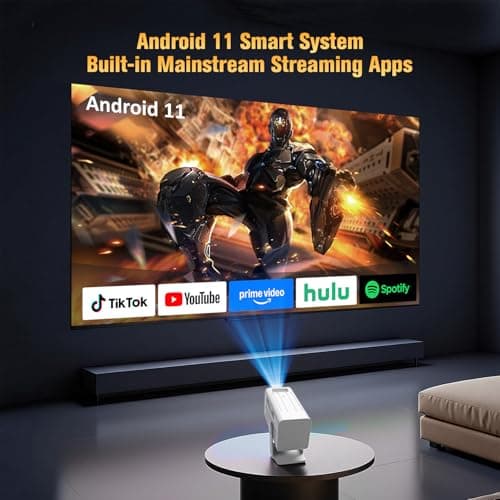 XENPONAD Mini Projector with WiFi and Bluetooth, 4K Supported Portable Smart Projector, Android 11 Built-in Apps, 260 ANSI Auto Keystone Short Throw Movie Projector for Bedroom, Camping, Outdoor Use - Thumbnail 5