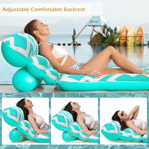 Jasonwell Inflatable Pool Float Adult - Ultra-Comfort Soft Fabric Pool Floaties Lounge Floats Floating Chair Raft with Adjustable Backrest Air Water Lounger Tanning Float for Pool Beach Party (Grid) - Thumbnail 2