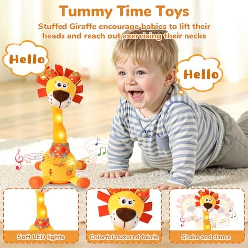 Dancing Talking Lion Plush Toy, Interactive Mimicking Recording Repeating Lion Stuffed Animal, Singing 10 Children's Songs, Tummy Time Light Up Toy for Toddlers 1-3 Years, Forest Birthday Party Gifts - Thumbnail 3