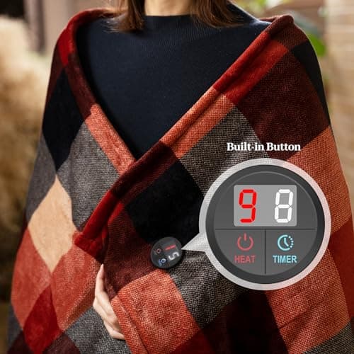 GOTCOZY Heated Blanket Electric Throw 50''X60''- Electric Throw Blanket with One Touch Button 10 Heating Level & 9 Time Settings Heating Blanket, Machine Washable (Check RedBlack) - Thumbnail 3