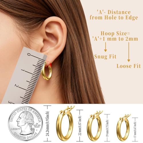 14K Gold Plated Hoop Earrings for Women, Hypoallergenic Lightweight Small Huggie Hoops, Fashion Gold Earrings with Gift Box Ideal Jewelry Gift for Birthday Valentine Mother's Day for Wife Her (19mm) - Thumbnail 3