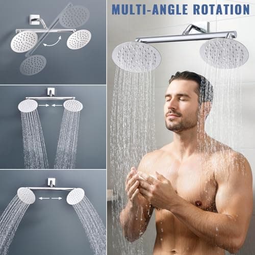 G-Promise All Metal Double Shower Head Built-in Water Flow Control Shut-Off Valve, High Pressure Dual Shower Head Prepare for Couples Walk-in Bathroom or Small Space Bathroom (Chrome) - Thumbnail 4