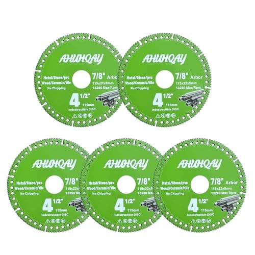 ‎5 Pack 4-1/2" Indestructible Disc for Grinder, Diamond Saw Blades, Angle Grinder Cutting Disc with 7/8" Arbor, Multifunctional Cutting Blade Tool for Metal Glass Wood Stone Tile PVC Pipes - Image 1
