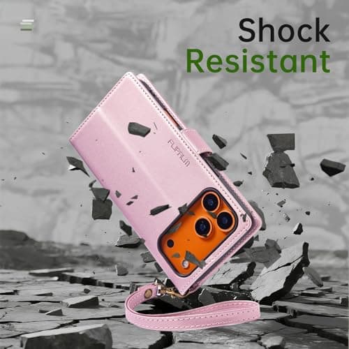 FLIPALM Wallet Case for iPhone 17 Series with Wrist Strap - PU Leather Folio Flip with Credit Card Holder & Kickstand, Protective Cover (Pink, for iPhone 17 Pro) - Thumbnail 6