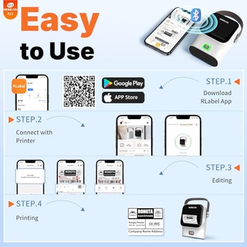 Rongta Bluetooth Label Maker Machine with Tape, Thermal Label Printer for Office, Small Business Essentials, Home Organization, Portable Inkless Sticker Label Maker with 2x1.18 inch Labels - Thumbnail 3