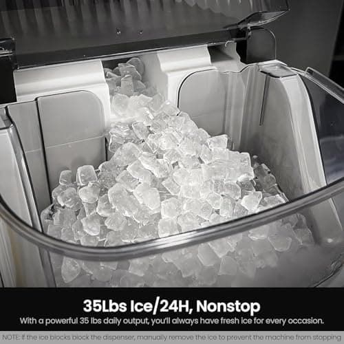 Kismile Nugget Ice Makers Countertop,Portable Ice Machine with Crushed Ice, 35lbs/Day,Self-Cleaning,One-Click Operation for Home Use(Silver) - Thumbnail 2