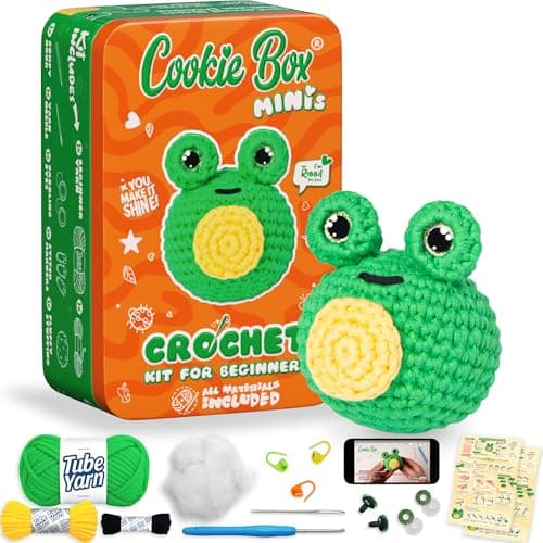 Cookie Box MINIs Crochet Kit for Beginners – Gift Set to Make Frog Ribbit Amigurumi Plushie – Easy DIY Crochet & Knitting Starter Kit with Printed Instructions & Step-by-Step Video Tutorial - Image 1