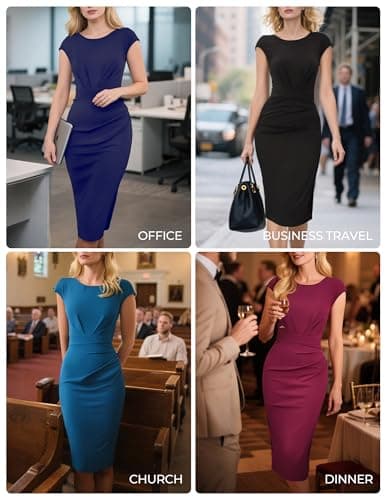 GRACE KARIN Women's Work Office Dress 2025,Business Pencil Bodycon Midi Dress,Church Vintage Sheath Ruched Dresses Apricot XXL - Thumbnail 2