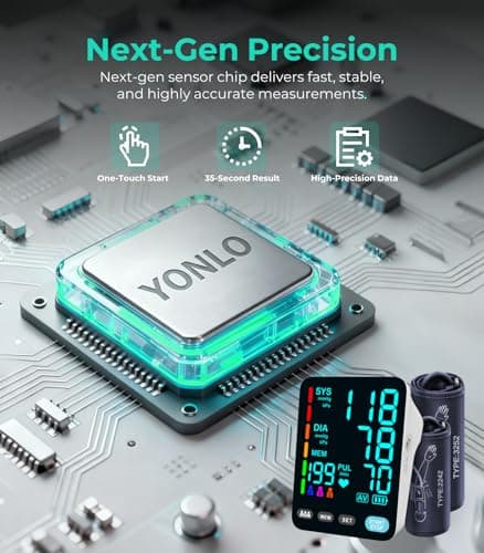 YONLO Blood Pressure Monitor, Automatic Upper Arm Blood Pressure Monitors for Home Use, 2 Blood Pressure Machine Cuff(9-17in & 13-21in) with Large LED Backlit Display, 3x199 Reading Memory Users White - Thumbnail 2