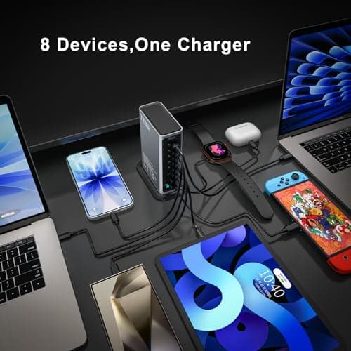 720W USB C Fast Charger Block, PD 3.1 140W 8 Port USB Charging Station, GaN Ⅲ Fast Charging Station for Multiple Devices, Laptop Charger Station Compatible with iPhone 17/iPad/MacBook,Samsung, Silver - Thumbnail 6