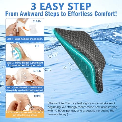 Plantar Fasciitis Relief Arch Support Insert Soft Gel Arch Pad Adhesive Orthotic Shoe Insole for Flat Feet & High Arch Support Cushions for Flats Sandals Trim to Fit, with Extra Sticky Tape - 2 Pairs - Thumbnail 5