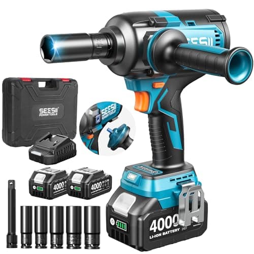 Seesii Upgraded Cordless Impact Wrench 885Ft-lbs (1200N·m): 1/2" Impact Gun with Detachable Side Handle, 21V High Torque Power Impact Driver 2x 4.0Ah Batteries for Family Car/Pickup Truck/Mower - Image 1