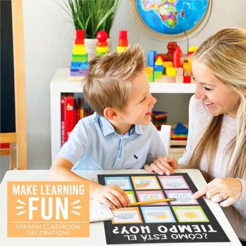 Hadley Designs Spanish Posters for Classroom - 12 Spanish Classroom Decorations, Laminated Educational Posters for Toddlers, Carteles Educativos en Español, Chalkboard Bilingual Homeschool Essentials - Thumbnail 2