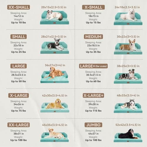 Orthopedic Large Dog Bed Washable: Large Size Dog Beds with Removable Washable Cover, XXLarge Orthopedic Aqua Blue Sofa for Big Pet Dogs - Thumbnail 2