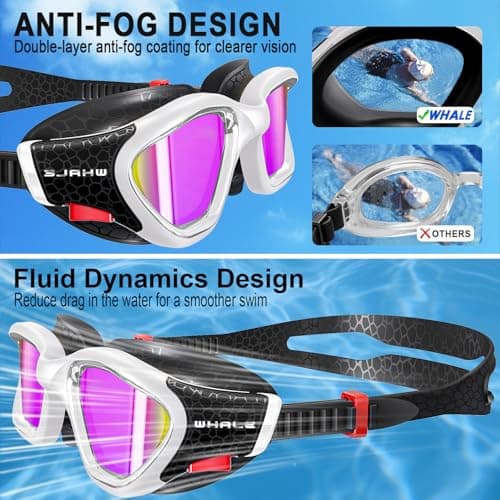 Whale Swim Goggles Polarized Anti-Fog Lenses, Unisex | 100% UV Protection | Anti-Fog Design (Obsidian Black-White; Polarized Lens) - Thumbnail 4