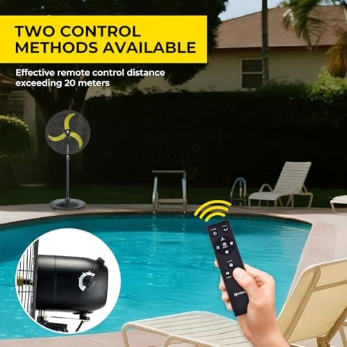 FUGOO 24'' Outdoor Oscillating Pedestal Fan With Remote Control,All Sealed BLDC Motor, 4-Speed Waterproof Outdoor Fan, Heavy Duty Industrial Floor Fans for House,Patios, Commercial, Garage, Warehouse - Thumbnail 3