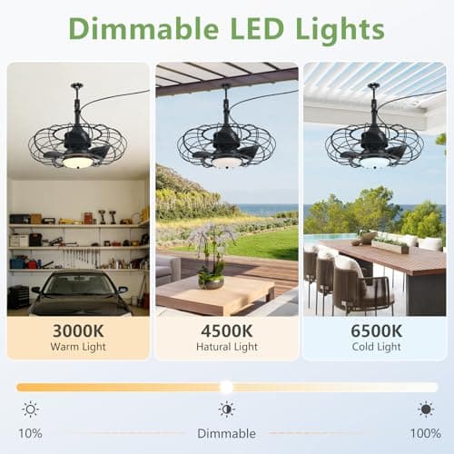 AHAWILL Outdoor Ceiling Fan with Light,20in Gazebo Fan with Remote and APP, 6 Speed,Dimmable 3 Color,IP65 Waterproof Cage Fan for Patio,Porch, Pergola,Canopy,Black - Thumbnail 3