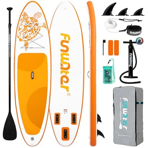 FunWater 10'6×33"×6" Inflatable Stand Up Paddle Board with Premium SUP Paddleboard Accessories,Adults & Youth for All Skill Levels, Included with Board, Paddle, Pump, Three Fins, Backpack(Yellow) - Image 1