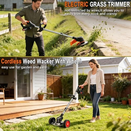 Cordless Weed Wacker Electric Weed Wacker 21V Battery Powered Brush Cutter 3-in-1 Lightweight Grass Trimmer Weed Cutter Lawn Edger with 3 Types Blade & Wheels for Lawn Garden Yard Care - Thumbnail 6