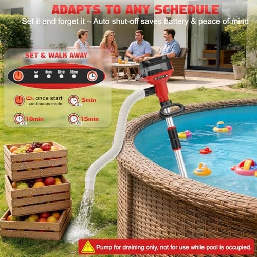 Cordless Stick Water Transfer Pump for Milwaukee 18V Batteries (No Battery), Max 800GPH, 23FT Lift, Brushless Portable Sump Pumps with Rotatable Pump Head for Pool, Garden, Pond, Basement, Boat - Thumbnail 4