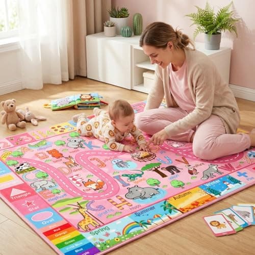 HBUFBUQ 2.5x4 ft ABC Rug for Kids Room Nursery Classroom Rug, Kids Rugs for Playroom Bedroom, Boys Girls Non-Slip Educational Play Mat with Alphabet Numbers Animals Shapes Seasons - Thumbnail 5