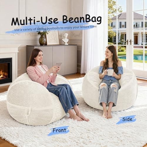 Homguava 3FT Bean Bag Chair Giant Bean Bag Chairs for Adults with Memory Foam Filled,Beanbag Chair with Soft Faux Fur Cover,Comfy Bean Bag Sofa Lounger for Living Room,Game Room,Bedroom - Thumbnail 5