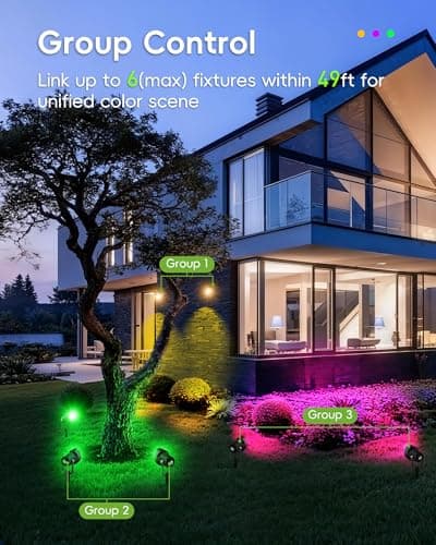 CORESLUX Smart RGBW Spot Lights Outdoor, Color Changing Warm White Landscape Lights with APP and Remote Control, Spotlight Waterproof for Garden Yard Patio Landscape, 1 Pack - Thumbnail 4