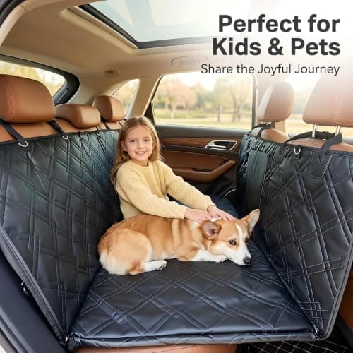 Junpee Hard Bottom Dog Car Seat Cover for Back Seat, 100% Waterproof Faux Leather with Non-Slip Base, Back Seat Extender with Mesh Window, Safe for Cars SUVs Trucks - Thumbnail 6