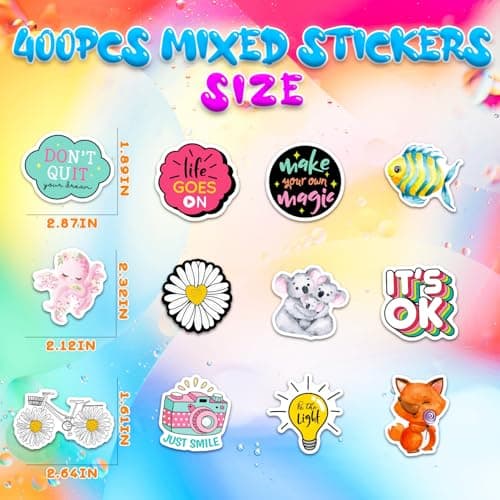 BJMOWIN 400PCS Water Bottle Sticker Pack, Cute Vinyl Stickers for Teens Adults, Bulk Waterproof Decals for Phone Skateboard Scrapbooking Students Back to School Rewards Party Favors Decor - Thumbnail 3
