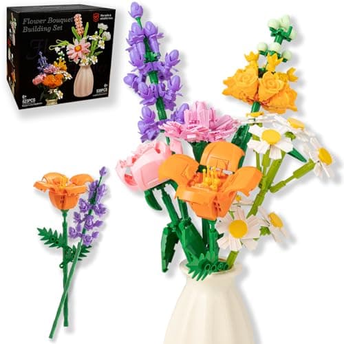 Huanger 15PCS Flower Bouquet Building Set, 523PCS Floral Blocks Toy for Kids - Image 1