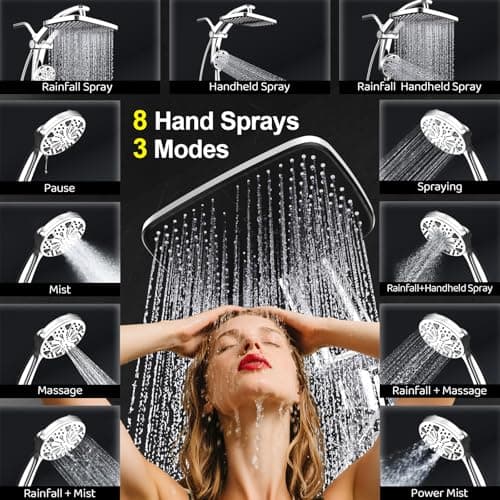 Rain Shower Head with filtered Handheld High Pressure rainfall Shower Heads with Handheld Spray Combo Adjustable one-piece stand daul shower head Built-in Magnetic Docking and Power Jets - Thumbnail 4